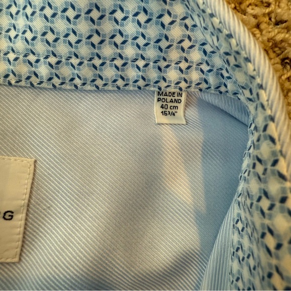 EMANUEL BERG Modern Fit Shirt Mens M 15 3/4 40 Blue Solid Dress Shirt Poland - Picture 4 of 9
